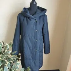 ダークブルー フード付きロングジャケット