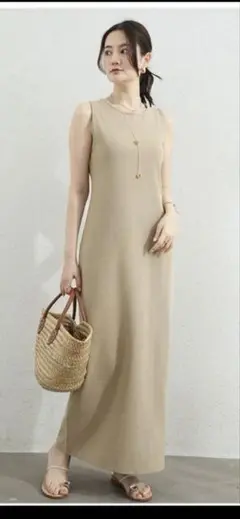 大人気　ノースリーブ　ロングワンピース ベージュ