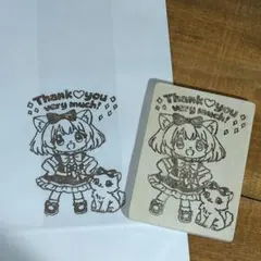 消しゴムはんこ　オリジナル　キャラクター　スタンプ　ラッピング　紙袋　猫