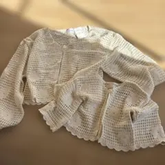 petit main アイボリー レース編みカーディガン S