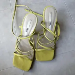 ZARA イエロー　紐　ミュール　ヒール
