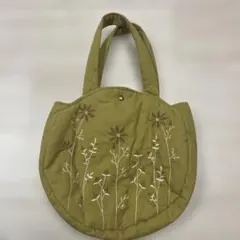 花柄刺繍 オリーブグリーン トートバッグ