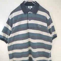 ラコステ　ポロシャツ　文字ワニ　刺繍ロゴ　ボーダー　半袖