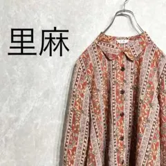 a0216【サトマ】長袖シャツ ブラウス トップス M 花柄 ストライプ