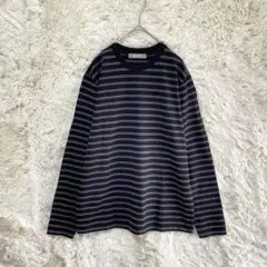 ナノユニバース/メンズ長袖カットソー/M/ボーダー ブラック