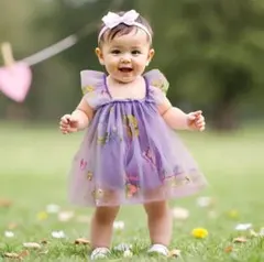 花柄　刺繍　蝶デザインロンパース　80