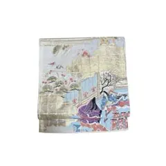 六通柄袋帯 唐織 人物花鳥文 平安時代 絵巻風 レトロ 金銀糸 正絹 逸品