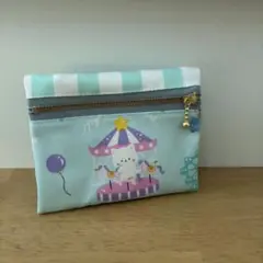 フタにファスナー☆移動ポケット☆アニマル遊園地☆エメラルド☆ハンドメイド