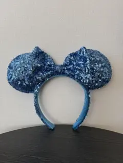 ディズニー ミッキー 耳カチューシャ ブルー スパンコール 正規品 美品