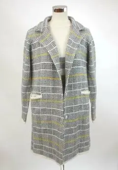 ジャケットコートとニット  グレンチェック柄ニットアンサンブル（3L）ホワイト