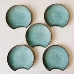 新品　たち吉　橘吉　九重青磁　銘々皿　５枚　月型　小皿　取り皿　ターコイズブルー