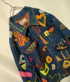 ビンテージ古着　インディゴ　刺繍　アップリケ　可愛い　一点物　Gジャン