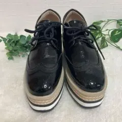 DAIYAER ブラックエナメル厚底オックスフォードシューズ　22.5