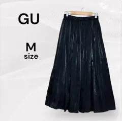 GU ジーユー 美品 チュール ロングスカート 黒 シワ加工 ブラック マキシ丈