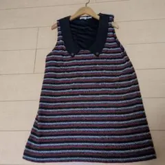 【100円値下げ】ストライプ ノースリーブチュニック 大きな襟サイズ3