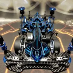 ミニ四駆 ブラック　ダークブルー MSフレキ　完成品 完成品】MSフレキ ミニ四駆 カスタム車体 ブルー×ブラック 提灯仕様