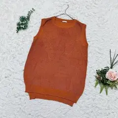 【ジーユー】❣️サイドスリットフレンチスリーブセーター❣️綿 希少 オレンジ M