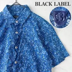 ブラックレーベル 半袖シャツ 綿 花柄 ボタニカル 総柄 胸ロゴ刺繡 青 Sのサムネイル