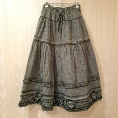 ピンクハウス　ハートワッペン付きギンガムチェックスカート　黒