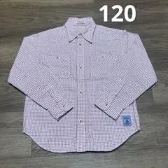 美品120 MIKI HOUSE 赤と白のチェック長袖シャツ ミキハウス