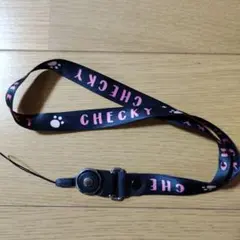 CHECKY ネックストラップ 着脱式 ブラック ピンク 肉球柄