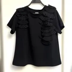 ⭐️Myu フリル付き さらり生地　半袖カットソー ブラック Mサイズのサムネイル