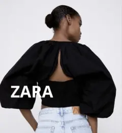 ZARA 黒 CROPPED POPLIN TOP 背中開きブラウス トレンド