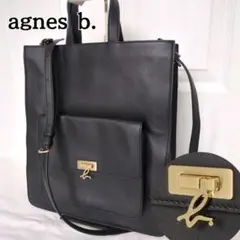美品 アニエスベー ショルダーバッグ トートバッグ レザー ブラック メタルロゴ