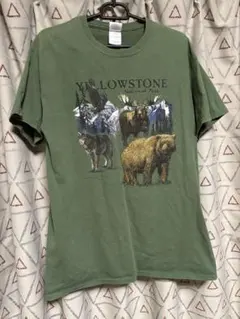 希少］90s カナダ製 狼 アニマル柄 ヴィンテージTシャツ グリーン L