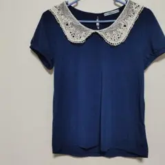 mignon パフ袖　トップス　丸襟レース　M