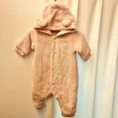 ピンク フリース フード付きロンパース 70センチ