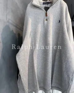 ラルフローレン 刺繍ロゴ ハーフジップスウェット 美品 グレー XL
