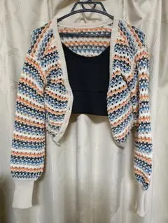 透かし編み　クロップドカーディガン Mサイズ　キャミソール付き