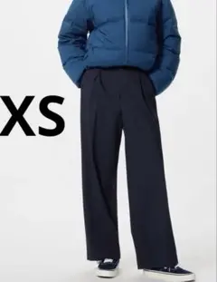 ユニクロ　タックワイドパンツ　ネイビー　xs