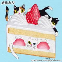 原画「三匹の猫〜いちごショートケーキ」猫/アート/絵画/イラスト/アクリル画