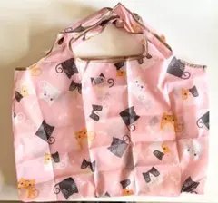 猫デザイン 折りたたみエコバッグ ピンク　可愛い