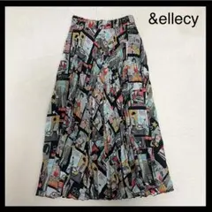 極美品✨&ellecy アメコミプリント イラストプリーツ ロングスカート