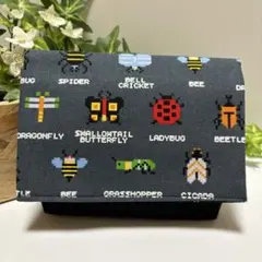 ハンドメイド移動ポケット(マチあり)★男の子　ピクセル昆虫(ダークグレー)
