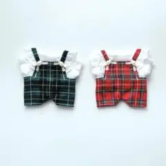 15cm16cmぬい服２着セットチェックサロペットブルー系レッド系あんスタ