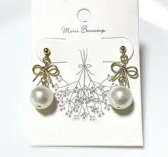 ★コットンパールの大人可愛いシンプルリボンピアス★上品揺れるピアス