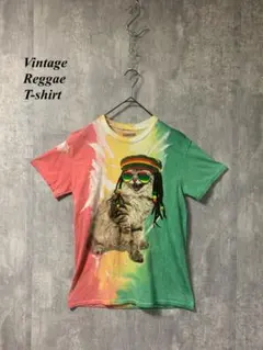 レゲエTシャツ 猫 ラスタカラー 古着