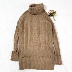 FOREVER21 ロングニット タートルセーター ニットワンピ ベージュ S