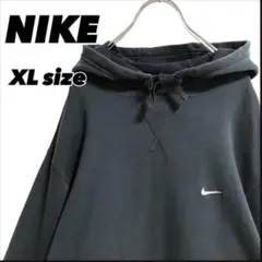 【激レア】ナイキ パーカー◆プルオーバー 希少 ワンポイントロゴ 刺繍 黒 XL