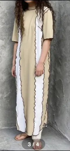 【美品】NOMAt.d.ロングワンピース ストライプ ベージュ✕白 日本製のサムネイル