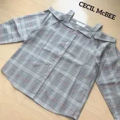 【美品】CECIL McBEE チェック柄 オフショルシャツ 肩出し グレー M