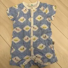 動物柄の青色チェックロンパース　おそろいのスタイあり