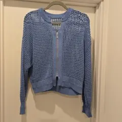 earth music&ecology ライトブルーメッシュジップカーディガン