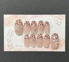 現品 レオパード柄　ヒョウ柄 リボン　ネイルチップ