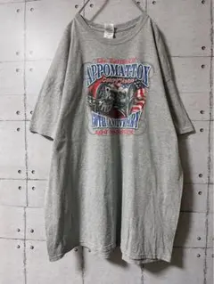 ギルダン ビッグサイズ 海外古着 Tシャツ 2XL グレー 大砲 星条旗