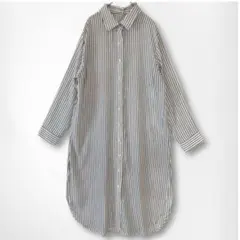 ストライプ シャツワンピース ロングシャツ 羽織り 白黒